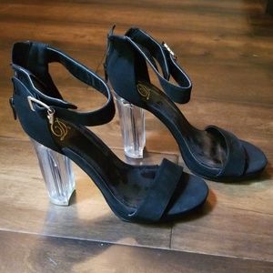 Black Sandal with Clear Block Heel